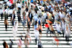 Busy pedestrian crossing