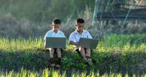 Children work on computers in Vietnam